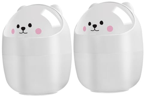Homoyoyo Mini Poubelle De Comptoir 2 Pièces En Plastique Blanc Avec Couvercle Basculant, Seau De Rangement Compact Polyvalent Cuisine, Bureau, Salle De Bain Et Salon