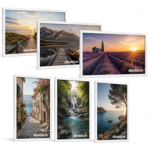 Truevaste Bilderrahmen 40x60 cm Weiß 6er Set, MDF Posterrahmen mit 1 mm Acrylglas, Fotorahmen 60x40 für Poster, Fotos & Kunstdrucke, große Bilderwand
