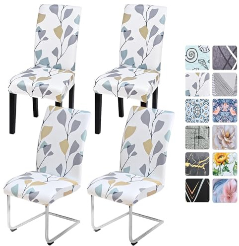 Alishomtll Dining Chair Covers Set of 4 Stretch Chair Slipcovers Swing Chair Elastic Removable Washable Dining Room Chair Covers Protector for Kitchen Banquet Hotel Restaurant (Ginkgo Leaf, 4pcs)