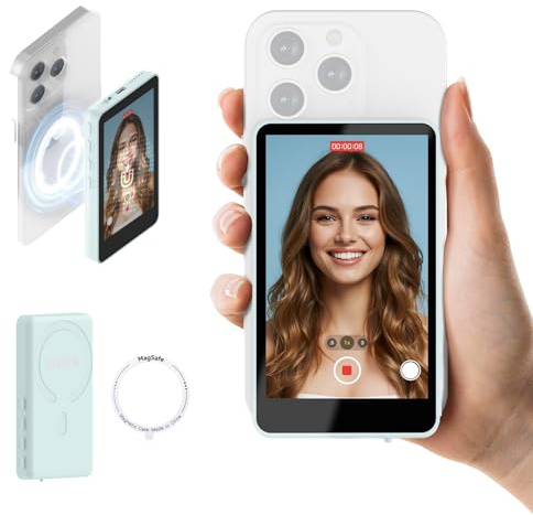 SYNCO XView Magnetic Wireless Phone Monitor for iPhone & Android, 4K/1080p Rear Camera Vlog Screen with 164FT Range, Built-in Speaker for YouTube TikTok Live Streaming (Blue)