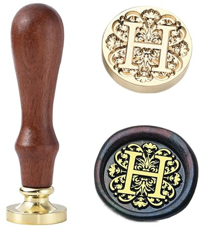 Ychostamp Buchstaben-Wachssiegel-Stempel-Set – Wachsstempel für Initialversiegelung, 25mm/0,98 Zoll Barocker Messingstempel, Alphabetstempel mit Griff (Buchstabe H)