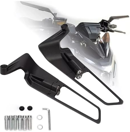 Letgoing Motorcycle Stealth Wing Rear View Mirrors 360° Adjustable Aluminium Alloy Mirrors for Z400/Z650/Z900 Duke 125-1290 MT07/09 Universal 8mm/10mm Fitment (Small size)
