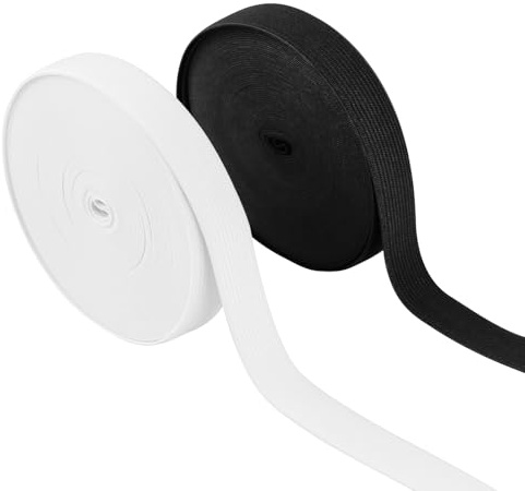 BigKego Cinta elástica de 20 m, 2 cm de ancho, color blanco y negro, banda elástica plana para coser, para el hogar, manualidades, tejidos