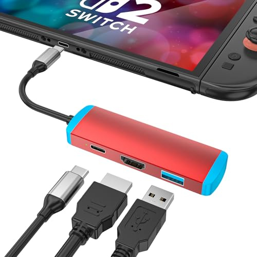 Adattatore da USB C a HDMI per Switch 2, docking station USB C con porta HDMI 4K a 60Hz/porta PD di tipo C/porta USB 3.0, ricambio per switch ufficiale 2/interruttore/interruttore OLED/Steam Deck