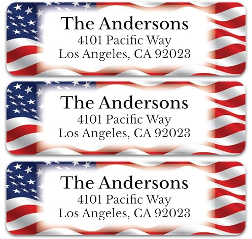 Personalized Patriotic Return Address Labels, Self-Adhesive Address Stickers on Sheets, 50-1000 Labels (Flag Border)