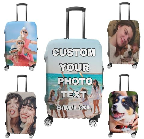 RoPox Coprivaligia Personalizzato, Foto, Testo e Logo Personalizzabili, Personalizzazione Fronte-Retro, Custodia Valigia Lavabile, Copertura per Bagagli da Viaggio, per Bagagli da 19-32 Pollici
