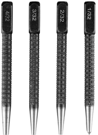 Tabanzhe 4PCS Centre Punch Set – Positioning Nail Punches 1/32–4/32 Portable Durable Steel Punch Tools for Metal Wood Drilling & Marking