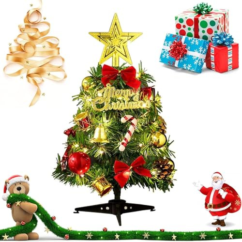 30cm Mini Weihnachtsbaum,Weihnachtsbaum klein beleuchtet,Künstliche kleine tannenbäume,Mini Weihnachts Baum mit LED Lichterketten,Christbaum,Weihnachtsbaum künstlich klein,Weihnachts Baum klein