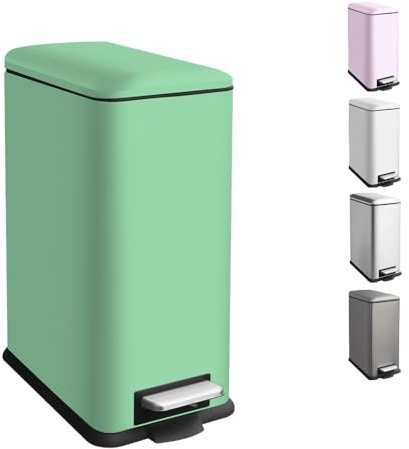 Ullege Mülleimer Küche, 30L Schmaler Abfalleimer Mit Deckel, Pedal, Grün | Mülleimer 30L, Stahl, Treteimer Mit Inneneimer, Softclose Deckel , Schmaler, Für Küche, Wohnzimmer, Büro, Mülleimer Groß