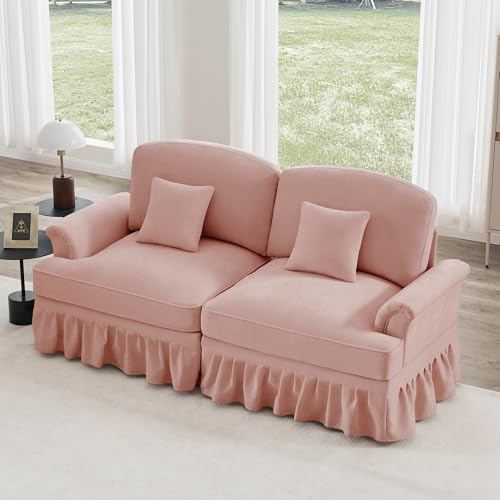 Zubaliya Dieses Elegante Zweisitzer-Sofa verfügt über verlängerte Armlehnen, einen abnehmbaren Bezug und Holzbeine, die alle mit komfortablem Chenille-Stoff bezogen sind (Rosa 2 Sitz)