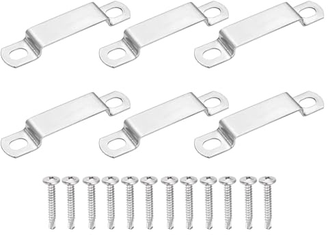 sourcing map 6Pcs U Shape Square Tube Clamp, 50x10mm U Shaped Bracket 304 Stainless Steel Square Strap Clamp with Phillips Head Self Drilling Screws for Pipes Door Closed Bar Holder Railings