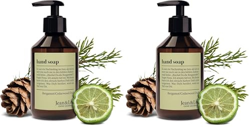 Jean & Len Handseife Bergamot & Cedarwood, reinigt beanspruchte Hände, für die tägliche Anwendung geeignet, Flüssigseife im Pumpspender, erfrischend-zitrischer Duft, vegan, 250 ml (Packung mit 2)