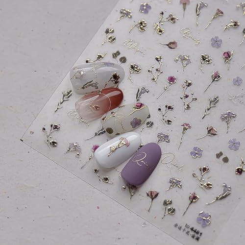 1 Feuilles Autocollant Ongle Fleur, Stickers Ongles Fleurs 3D Autocollant Nail Art Fleur, Sticker Ongle Fleurss, Déco Ongles Nail Art Stickers Fleurs pour Femme Fille DIY Décoration de Manucure (B)