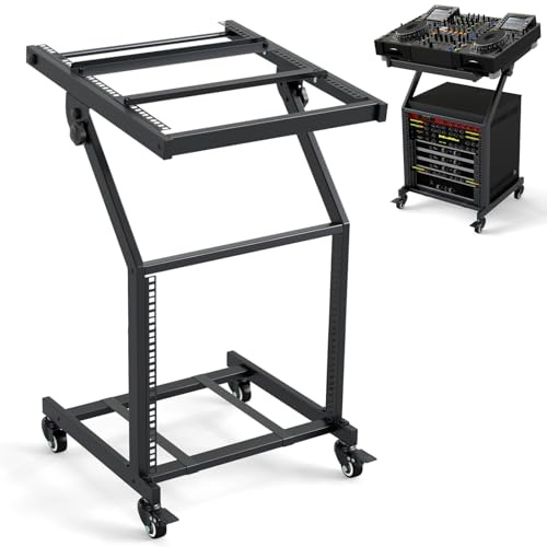 COSTWAY 9U DJ Mixer Stand, 2 Layer Adjustable Professional Audio Rack Mount with 98°Rotatable Design & Lockable Wheels, Heavy Duty Rolling Cart for Home Office Music Studio Equipment Storage