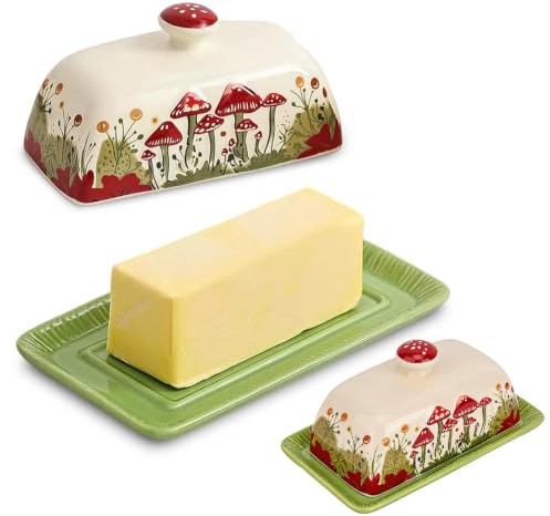 Mantequera de cerámica, alta calidad de porcelana, pequeña mantequera de cerámica con tapa, diseño de setas, bandeja para mantequilla, bandeja para mantequilla, mantequilla, mantequera de porcelana