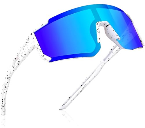IHLOOTD Lunette de Soleil Enfant, Lunette de Vitesse Enfant, Lunette Velo Protection, Lunettes de Sport Polarisées, Lunette de Cyclisme pour Sports de Plein Air, Cyclisme, Tennis, Course à Pied (A)