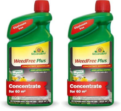 Neudorff WeedFree Plus Concentrate - Effective Weedkiller for fast, long-lasting weed control. Affects root system. Glyphosate Free, 1020 ml (Pack of 2)