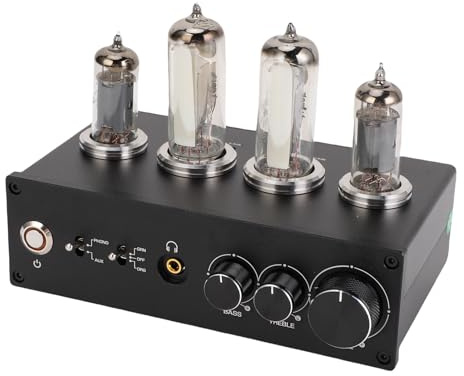 Zhjvihx Preamplificatore Fono Valvolare Elettronico T9, Preamplificatore Stereo con Ingresso Phono Mm MC, Jack per Cuffie da 3,5 Mm, Controllo dei Bassi Acuti, per Giradischi, (Spina UE 100‑240 V)