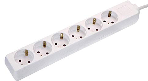 as - Schwabe - Regleta de enchufes múltiples de 6 vías, girada 45°, con cable de 3 m, con protección de contacto aumentada, toma de corriente múltiple para interiores, 230V, 16A, IP20, blanco