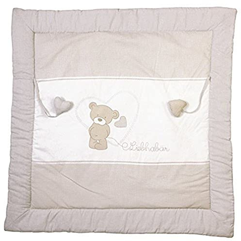 roba Krabbeldecke Liebhabär - Baby Spieldecke 100 x 100 cm mit Bären Motiv - Gepolsterte Spielunterlage / Laufgittereinlage aus Baumwolle - inkl. Spielzeug Anhänger