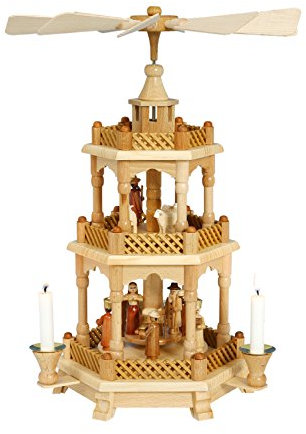 Rudolphs Schatzkiste Pyramide Christi Geburt Natur BxHxT 30x42x30cm NEU Holzpyramide Weihnachtspyramide Designpyramide Tischpyramide Wärmespiel Tischdeko Dekoration Weihnachten Wärmespiel Lichter