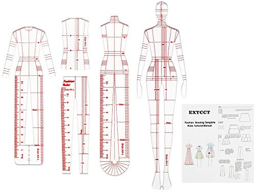 4 Modelle Mode Illustration Lineale, Mode Zeichnung Vorlage Lineal Set Nähen Humanooid Muster Design Kleidung Messen Französische Kurvenlineale A4 Muster Papier Entwurf Zeichnungen