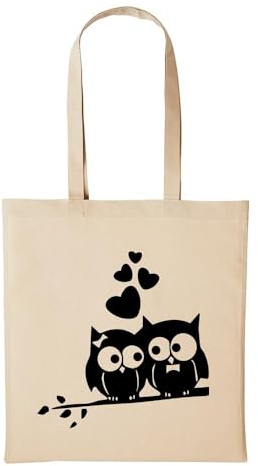 Huuraa Jutebeutel Eule Eulen AST Owl Owl Vogel 10 Liter Natural | Geschenk Tasche Baumwolle 38 x 42 cm Tragetasche mit langem Henkel Geschenkidee Einkaufstasche
