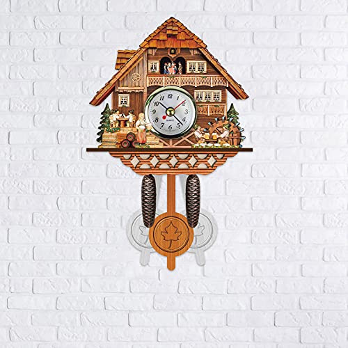 Pendule à Coucou à Quartz, Horloge à Coucou en Bois Faite à la Main en Bois Style Maison d'arbre, Horloge murale en bois avec coucou en forme d'oiseau Forêt noire allemande Style nordique rétro.