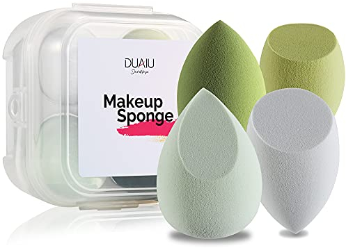 DUAIU Make-up-Schwamm-Set, 4 Stück, Beauty-Mixer, Foundation-Schwämme, 4 Farben, latexfrei, mit 1 Schwammhalter (Avocado-Grün)