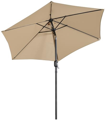 Yaheetech Ombrellone da Giardino Esterno 230 cm Portatile Parasole Protezione UV con Manovella 6 Stecche Reclinabile Telo in Poliestere Tubo in Alluminio Spiaggia Balcone Terrazzo Ecrù