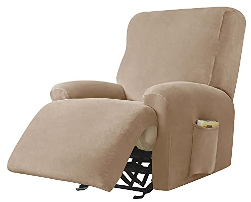 JHLD Stretchhusse für Relaxsessel rutschfest-Kamel-1 Sitzer | Samt Sesselbezug Relaxsessel Elastisch mit Taschen waschbar Für Kinder Haustiere