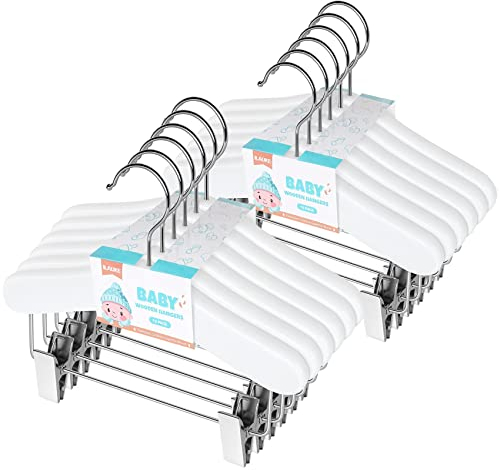 Kleiderbügel aus Holz mit Klammern für Babys, 12 Stück, klassisch und robust, weiß, 25 cm, für Kinder