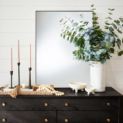 Bonverre Rechteckiger Wandspiegel, 68.9x91.4 cm, Aluminiumrahmen, rechteckiger Spiegel für Badezimmer, Waschtisch, Schlafzimmer, Wohnzimmer, Wandmontage horizontal oder vertikal, Schwarz