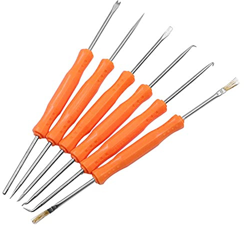 BOROCO Metal Solder Aid Kits 6Packs Circuit Board Precise Welding Tool Set Brush Scraper Fork Hook Awl Soldering Iron Assist Accessories DIY Kit(ORANGE)
