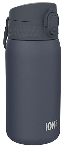 ION8 Vacuum Insulated Steel Water Bottle, 320 ml/11 oz, Leak Proof, Easy to Open, Secure Lock, Dishwasher Safe, Carry Handle, Metal Water Bottle, ThermoShield Stainless Steel, Ash Navy
