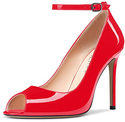 Aachcol Femmes Lanières Cheville Escarpins Aiguille Haut High Talon Heel Ouvert Rond Bout 10 CM