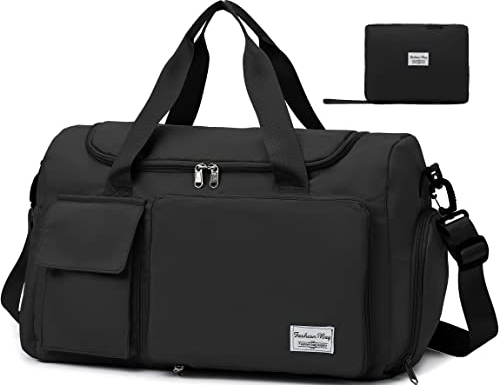 Tokeya Borsone da Viaggio Pieghevole, Impermeabile Borsone Palestra Sportiva con Scomparto Scarpe e Scomparto Bagnato Grande Borsa da Palestra Donna Uomo Leggera Borsa Piscina per Sport/Viaggi, Nero