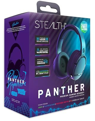STEALTH PANTHER Cuffie da gaming Sovrauricolari PS4/PS5, XBOX, Switch, PC con microfono flessibile, jack da 3,5 mm, cavo da 1,5 m, Leggere, confortevoli e resistenti