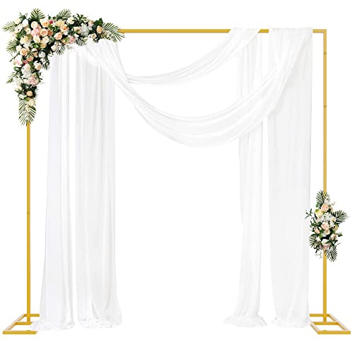 Fomcet 2,4 x 2,4 m Hochzeitsbogen Eckig Gold Einstellbar Hintergrundständer Metall Traubogen Hochzeit mit Basis Tragbar Rohr und Drapier für Geburtstags, Partys, Bankett Dekorationen
