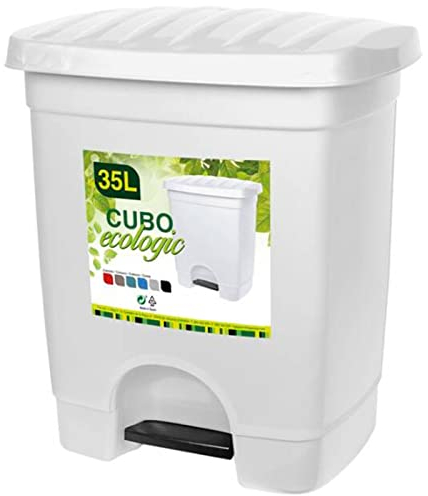 Acan Pattumiera in Plastica con Pedale, 1 Vano, Cestino della Spazzatura da Cucina, Prodotto in Spagna, Bianco, 35 Litri, 45 x 39 x 31 cm