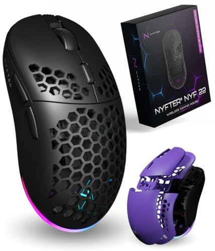 Nyfter - NYF22 Wireless Gaming Mouse Ultraleicht 75g leistungsstark mit 400mA 19K DPI, 400 IPS 1000 hz 50h Akkulaufzeit langlebig Zwei wechselbare Cases inkl.