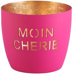 Portacandela antivento Madras Moin Cherie Fucsia/Oro Ferro Altezza 8,5 cm