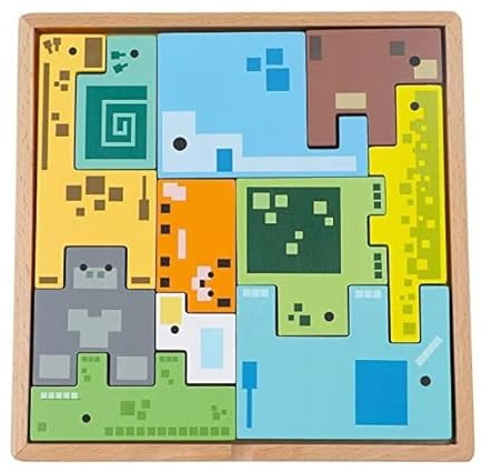 Trefl - Holz-Puzzle : Piksel Gang, Wooden Toys - Holzspielzeug, Tierbausteine, Untersetzer mit Rahmen und Konturen, Umweltfreundliches Naturholz, für Kinder ab 18 Monaten
