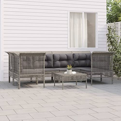 Yolola 7-TLG Gartenmöbel l Lounge Set Rattan Lounge Set Loungemöbel Sofa Balkonmöbel Balkonlounge Gartenlounge Gartensofa Balkon Terrasse Terrassenmöbel Ecksofa Garten Grau