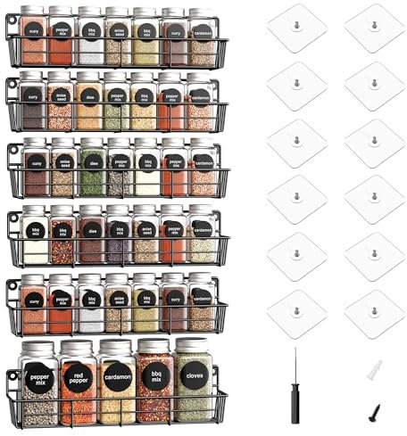 Mystozer Spice Rack wall mounted 6 Pack, Space-Saving Spice Organizer for Spice Jars and Seasonings,Screw or Adhesive Hanging Spice Rack Organizer for Your Kitchen Cabinet,or Pantry Door
