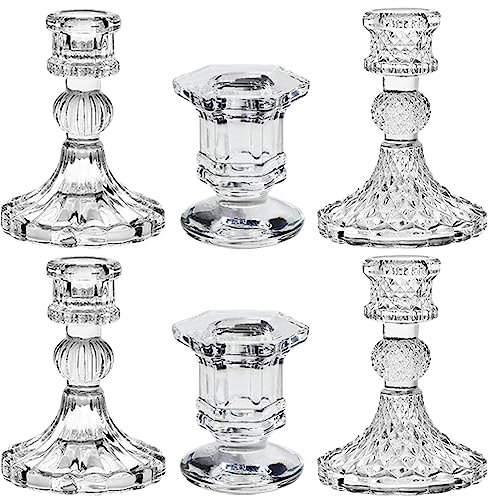 Lot de 6 Porte Bougies en Verre, Bougeoirs pour Mariage, Festival, Noël, Saint-Valentin, Centres de Table