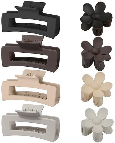 RYAN 8 Stücke Haarklammer Claw Clip Haarspangen Damen Haarklammer Groß Dickes Haar Set 4 Rutschfeste Rechteckige und 4 Blütenform Hasrspange für Damen Dickes Dünnes Haar