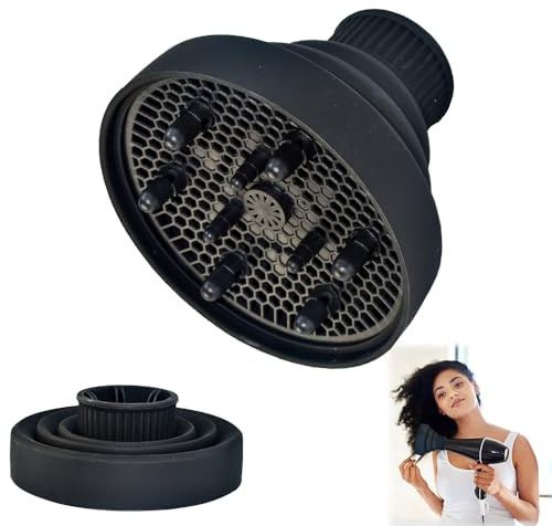 HAOMEEDUO Diffuser Föhn Aufsatz Silikon Haartrockner Diffusor Föhnaufsatz Faltbare Haarfönabdeckung Lockiges Reisefön Haarföhn Diffusor Tragbarer Haar-Diffusor für Die Meisten Haartrockner (Schwarz)