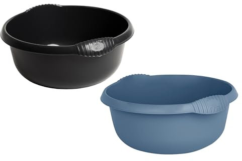 10L Litre High Grade Plastic Round Washing Up Bowl NAVY + MIDNIGHT GREYISH Large 36cm Kitchen Basin Washtub Cleaning Bowl Mixing Bowls Great Space Saving Combo for Food Truck Caravan Kitchen Organiser