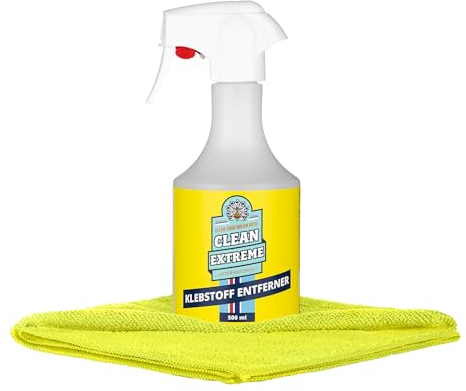CLEANEXTREME Klebstoffentferner Auto | 500 ml im Set mit Mikrofasertuch | Zum Entfernen von Klebstoff Resten, Dichtstoff, Silikonöl - für Lack, Kunststoff, Gummi, Glas, Chrom und vieles mehr